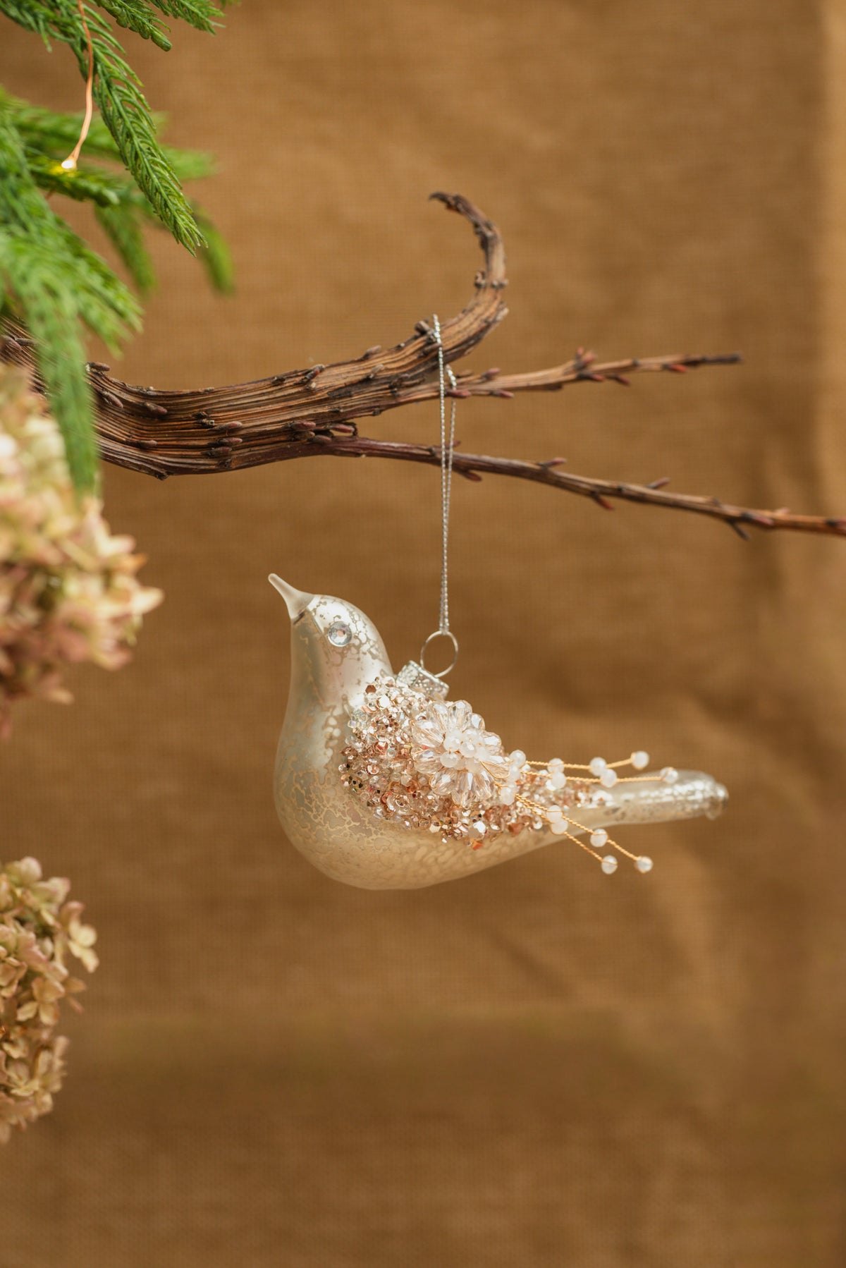 Glass Bird Ornament with Embellishments 3.25"