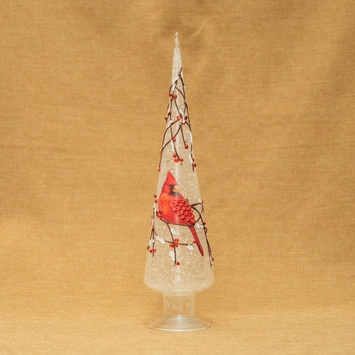 Winter Cardinal Lighted Cone Décor 15"