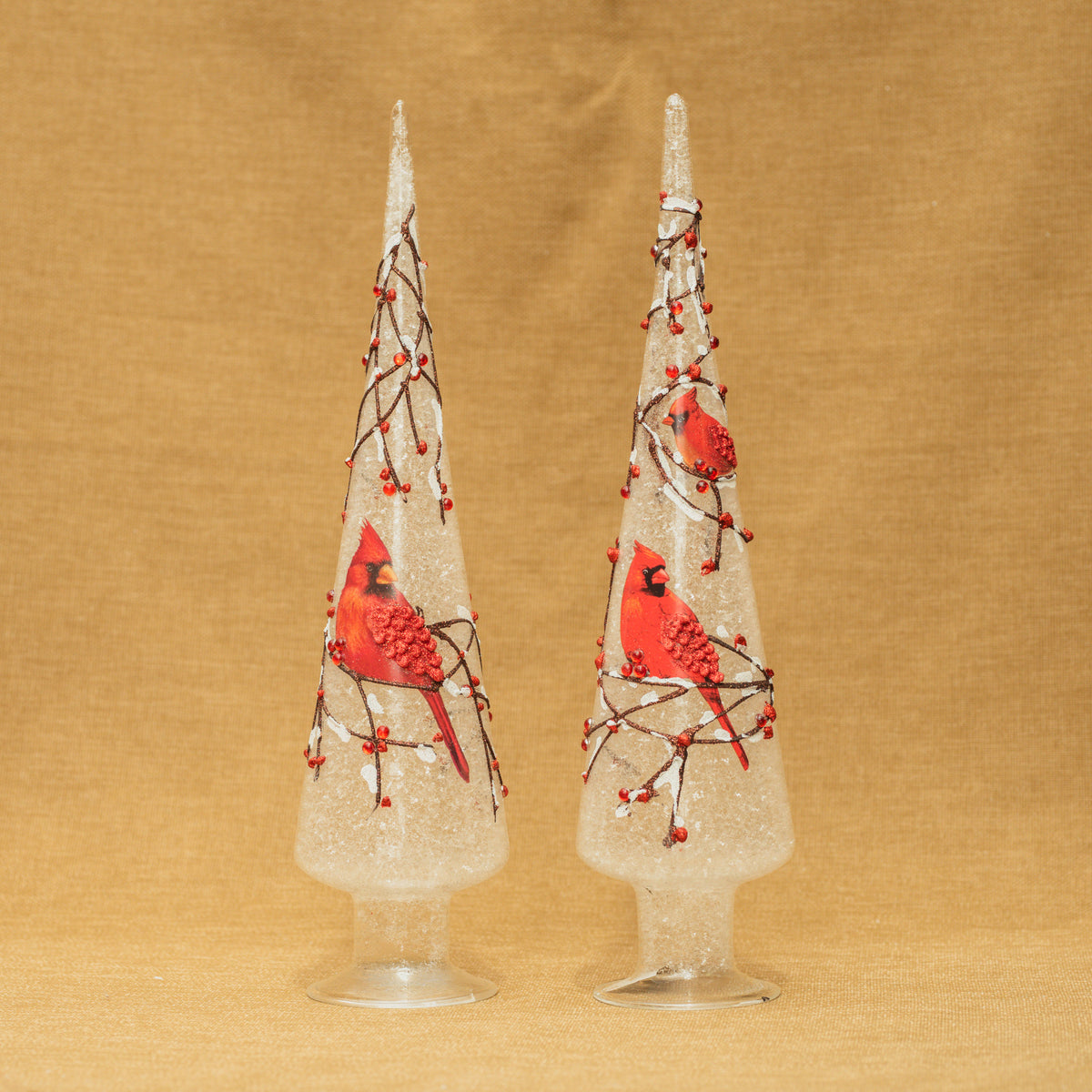 Winter Cardinal Lighted Cone Décor 15"