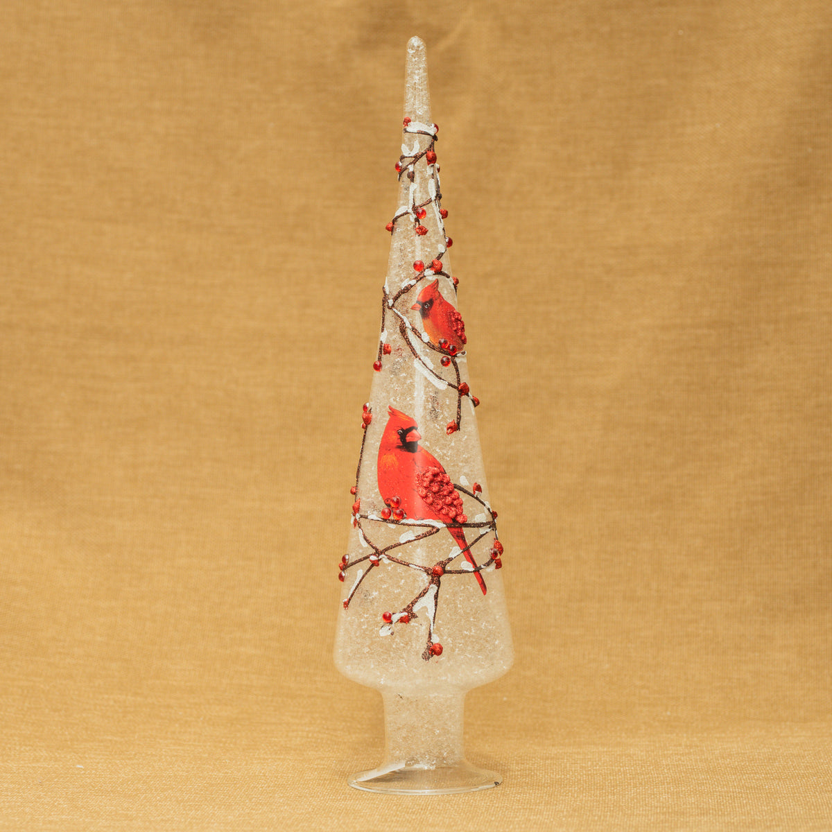 15" Frosted Cardinal LED Tree Table Décor