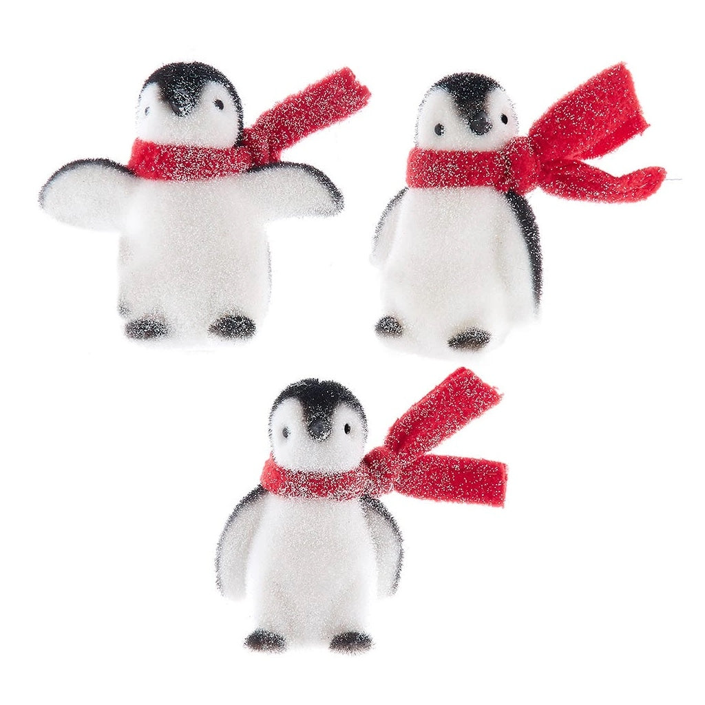 Plstc Flocked Penguin Orn 3A 2-4.5In