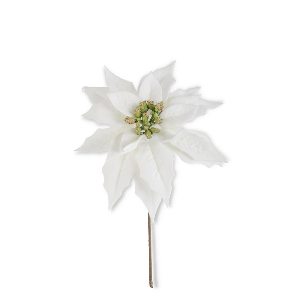 White Poinsettia Pick 9In