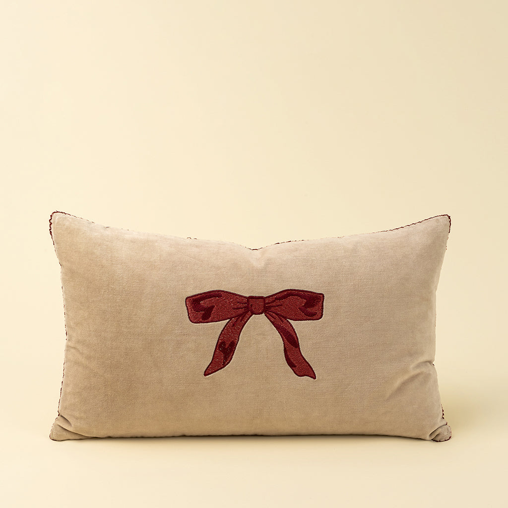 Red Velvet Bow Pillow 21x12"