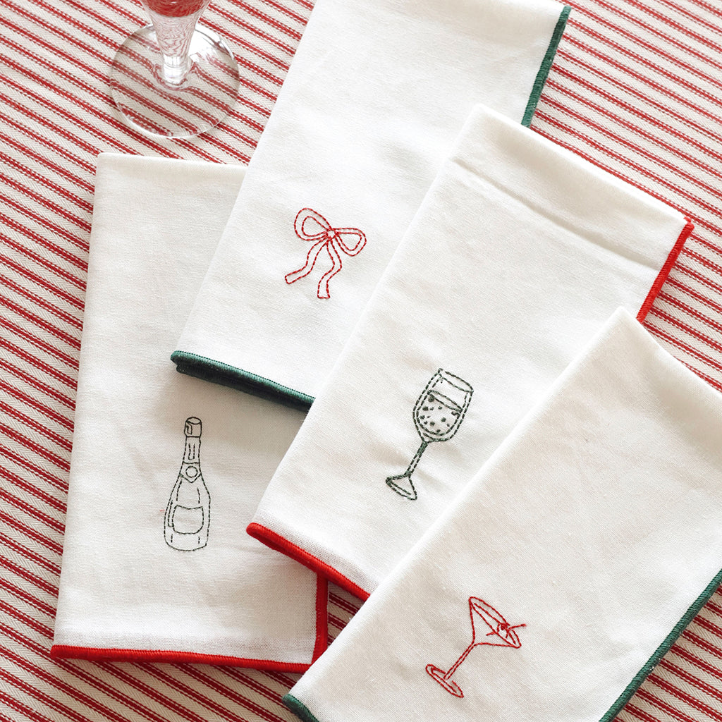 Holiday Toast Embroidered Napkins S/4