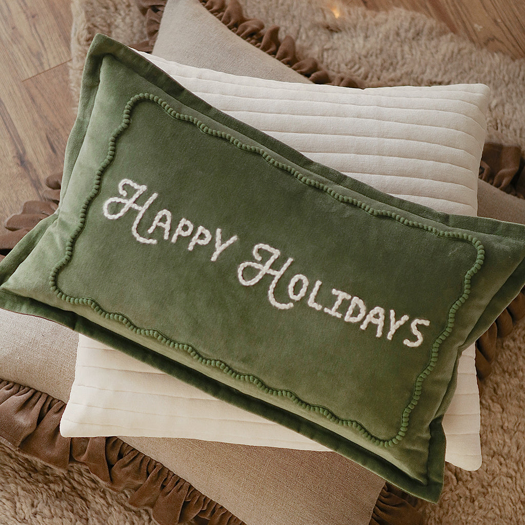 Green Happy Holidays Pillow 21x12"