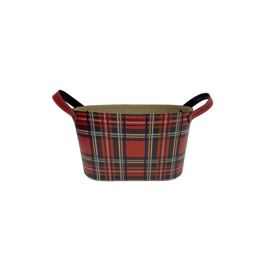 Red Plaid Oval with Handles 10.5x6in