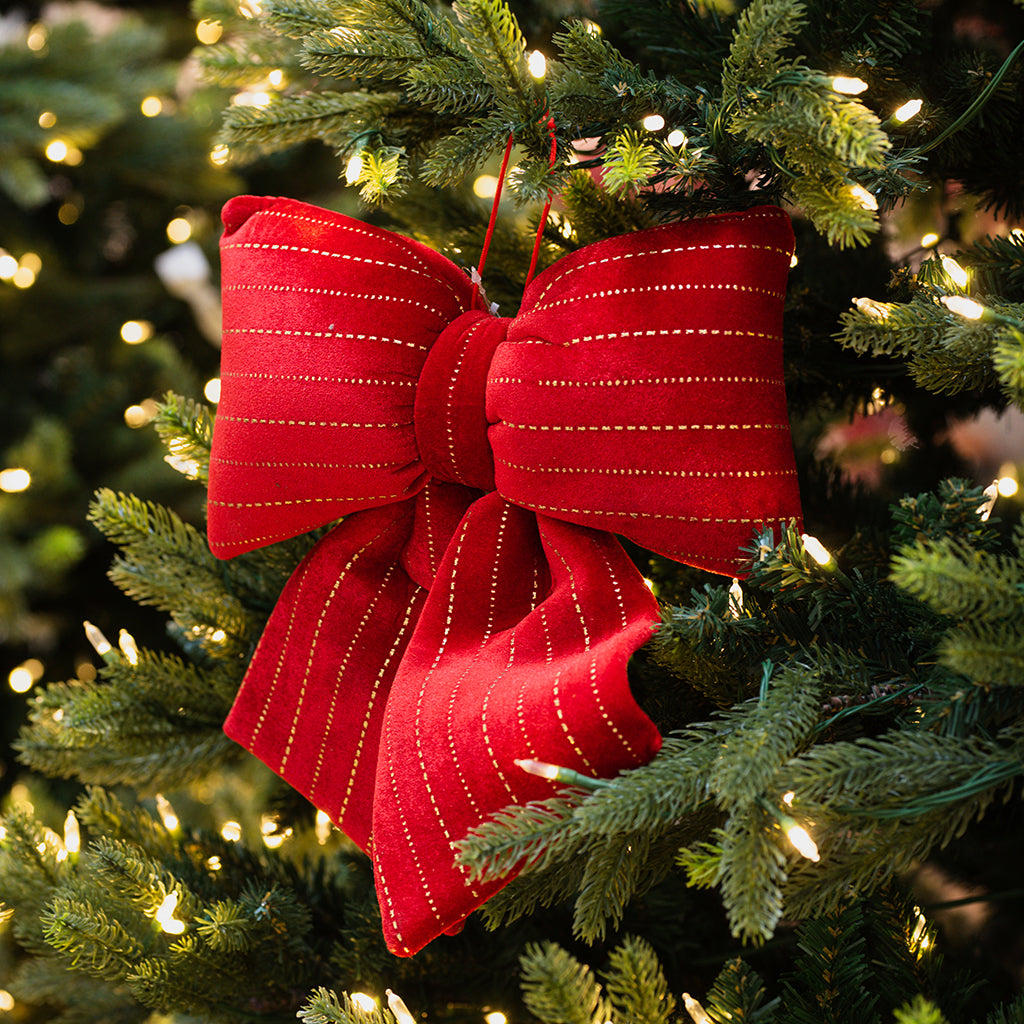 Striped Velvet Ornament Bow Red