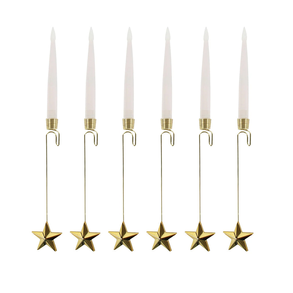 Star 6Pc Hanging Led Candle Accent Gold