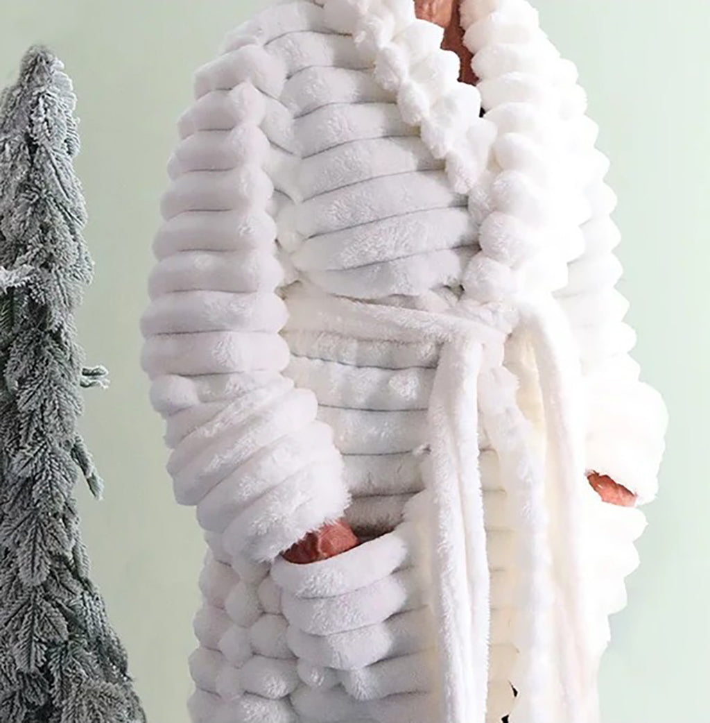 Ribbed Luxe Plush Robe Cream One Size