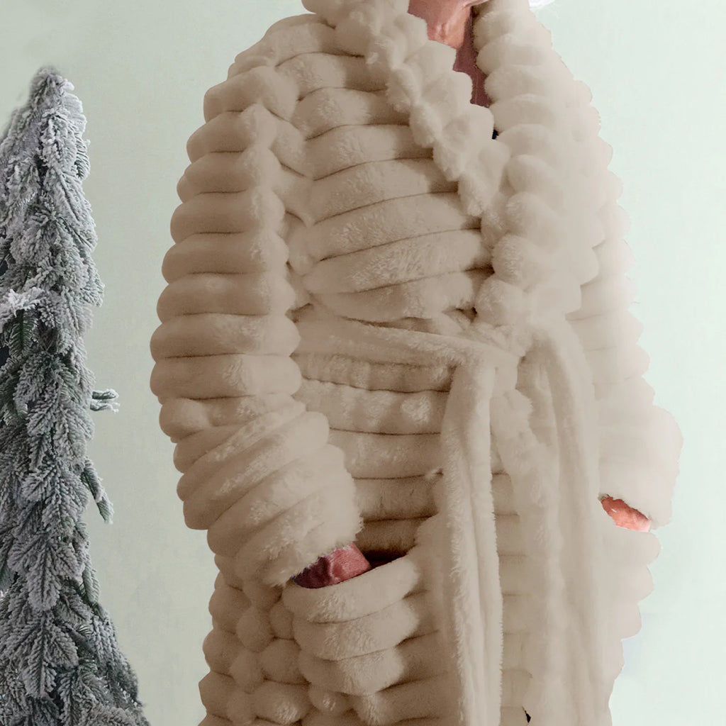 Ribbed Luxe Plush Robe Taupe One Size