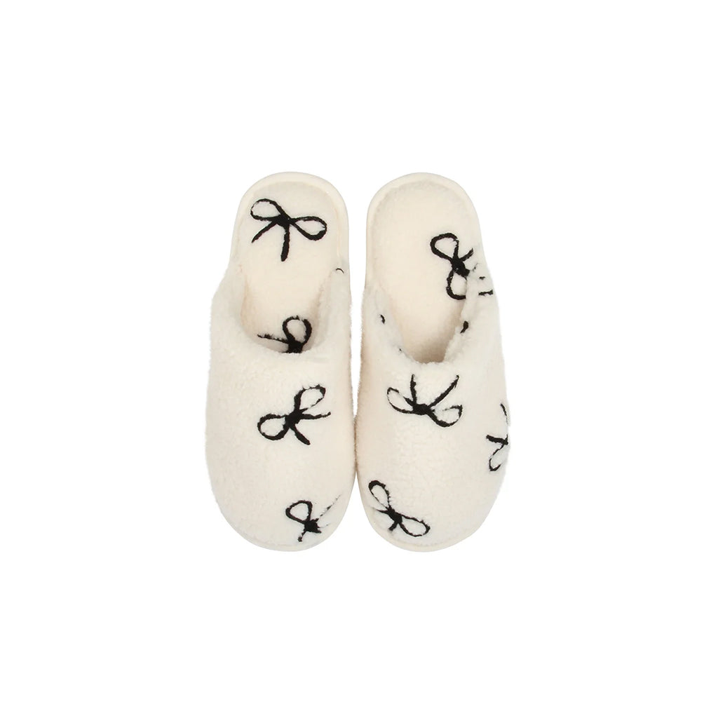 Textured Bow Plush Slippers