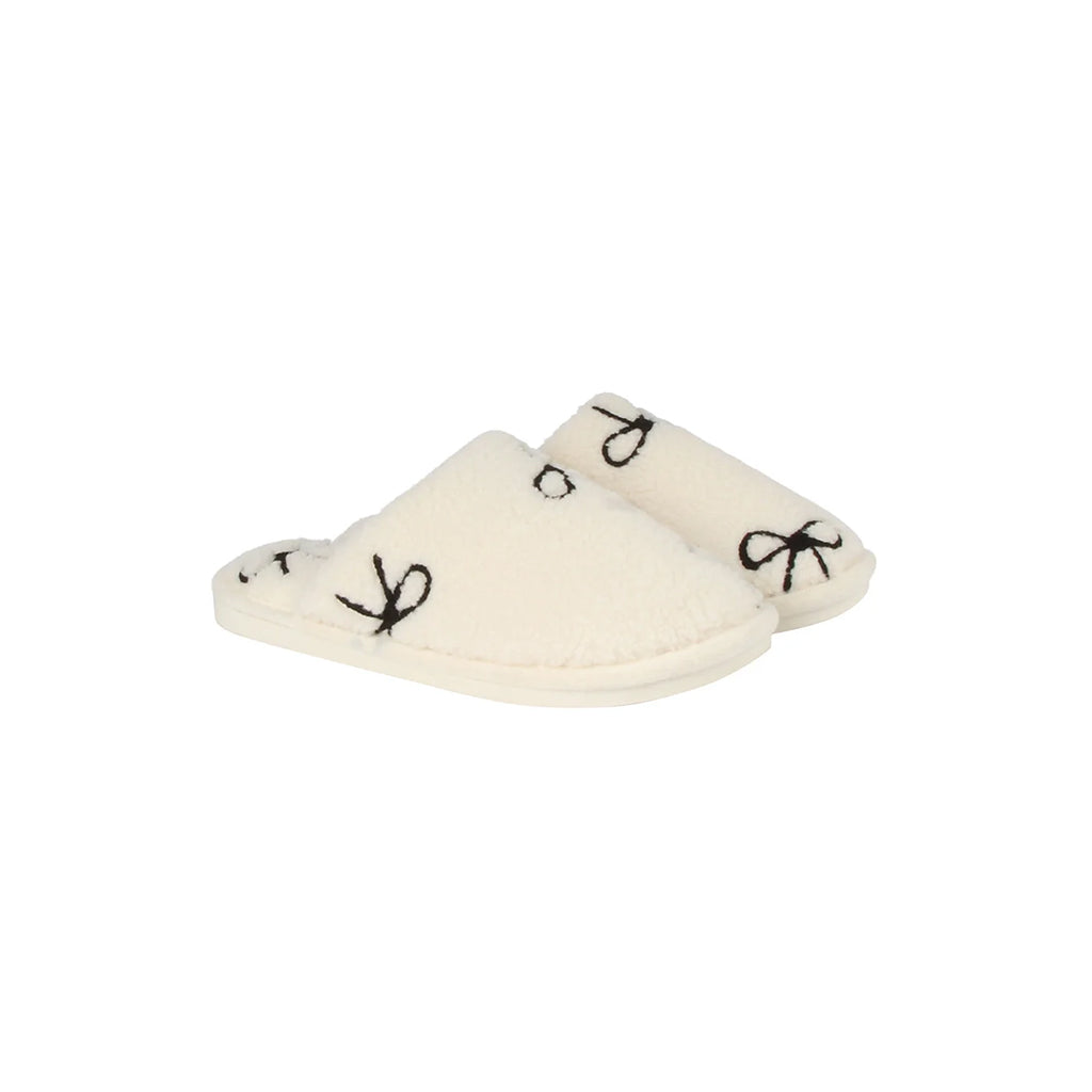 Textured Bow Plush Slippers