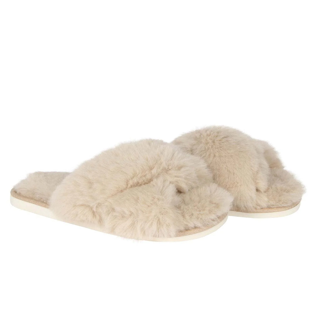 Tahoe Criss Cross Fur Slipper Taupe