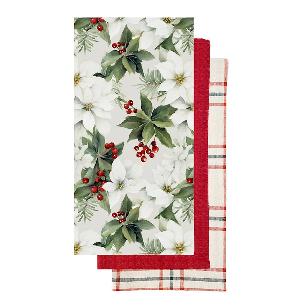 White Poinsettia Tea Towel Set of 3
