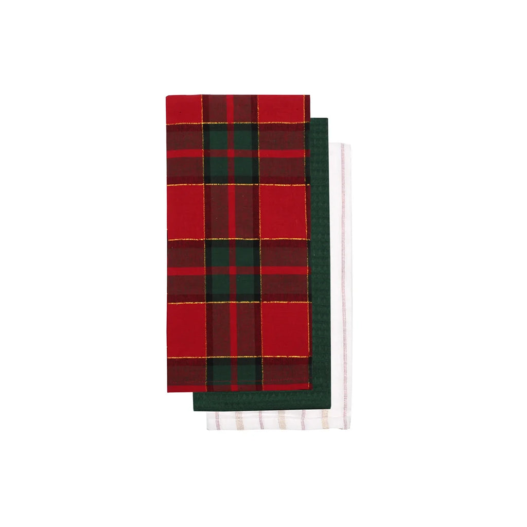 Traditional Check Kitchen Towel Set of 3 Red