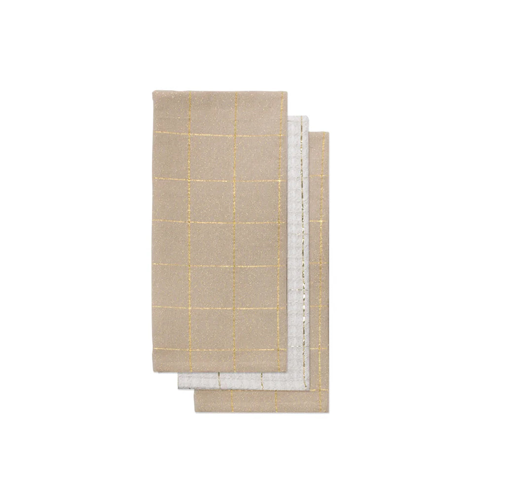 Soft Check Kitchen Towel Set of 3 Gold