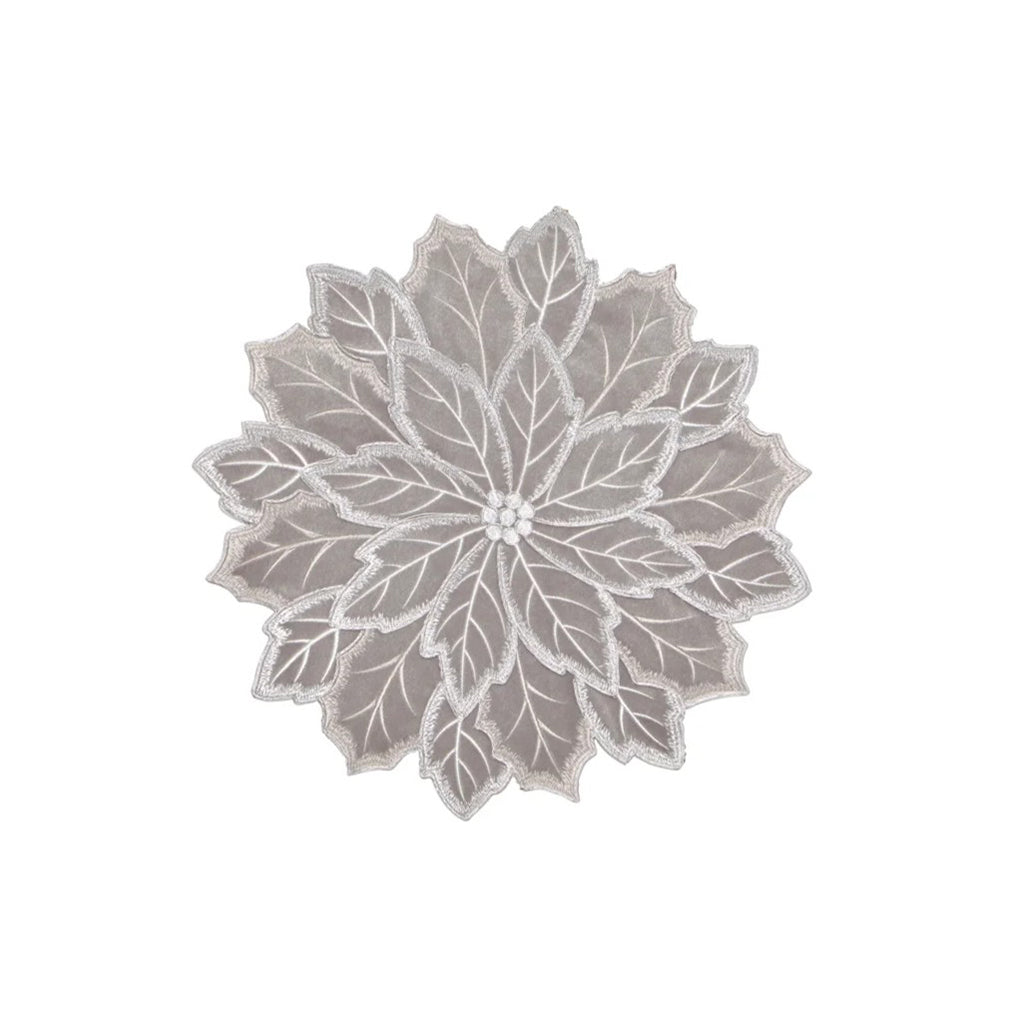 Poinsettia Emroidered Placemat Silver
