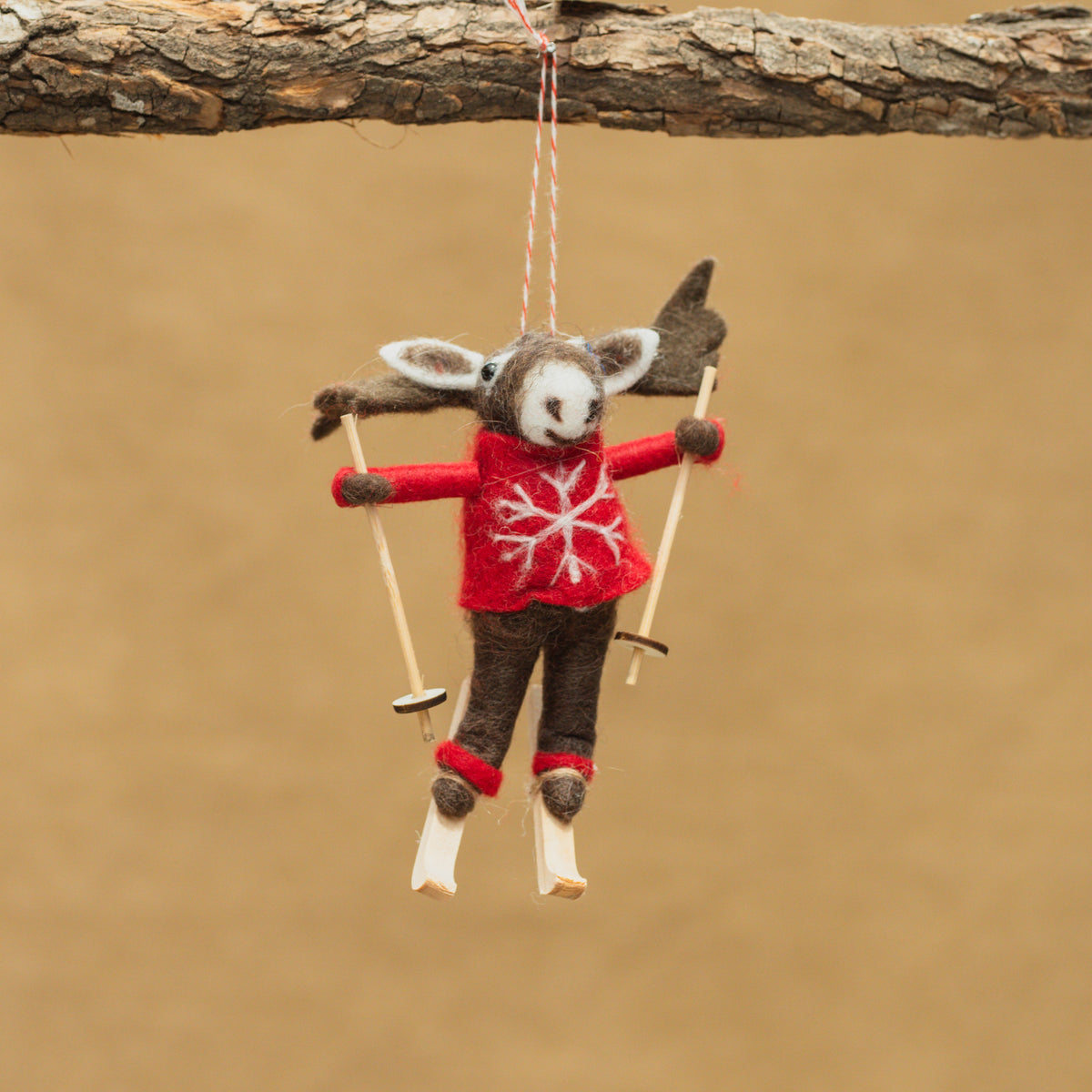 Skiing Moose in Sweater Ornament