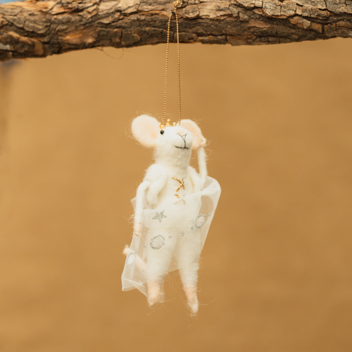 White and Gold Mice Ornaments