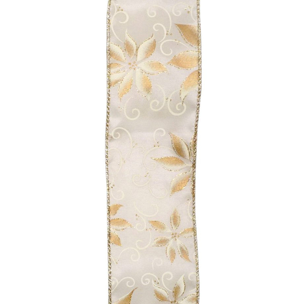 Ivory with Gold Poinsettia Wired Ribbon