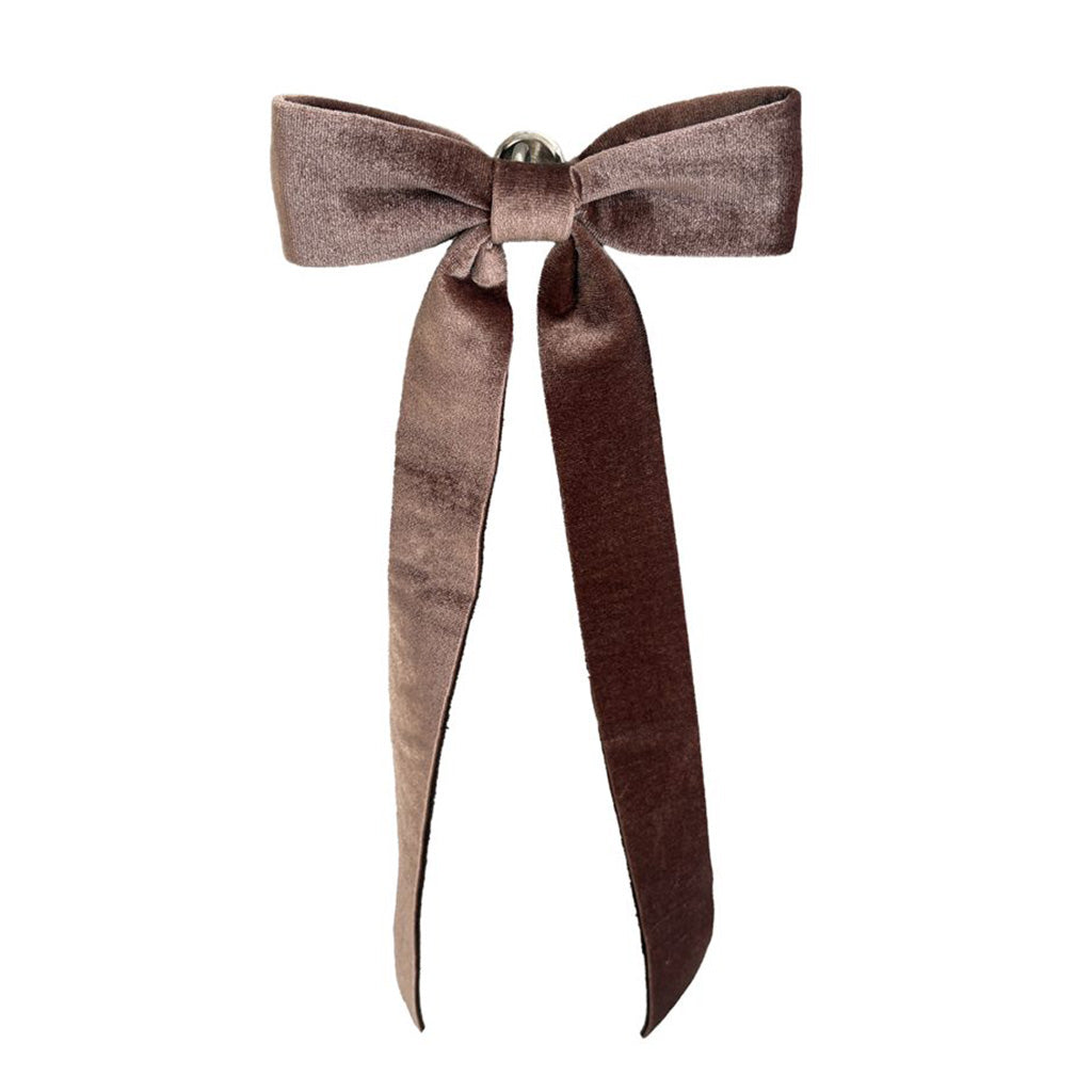 Classic Brown Velvet Bow with Clip