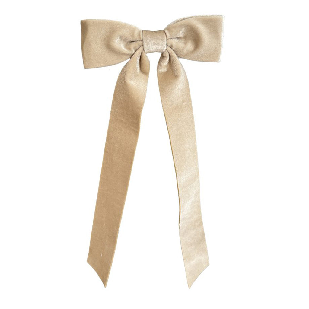 Classic Beige Velvet Bow with Clip