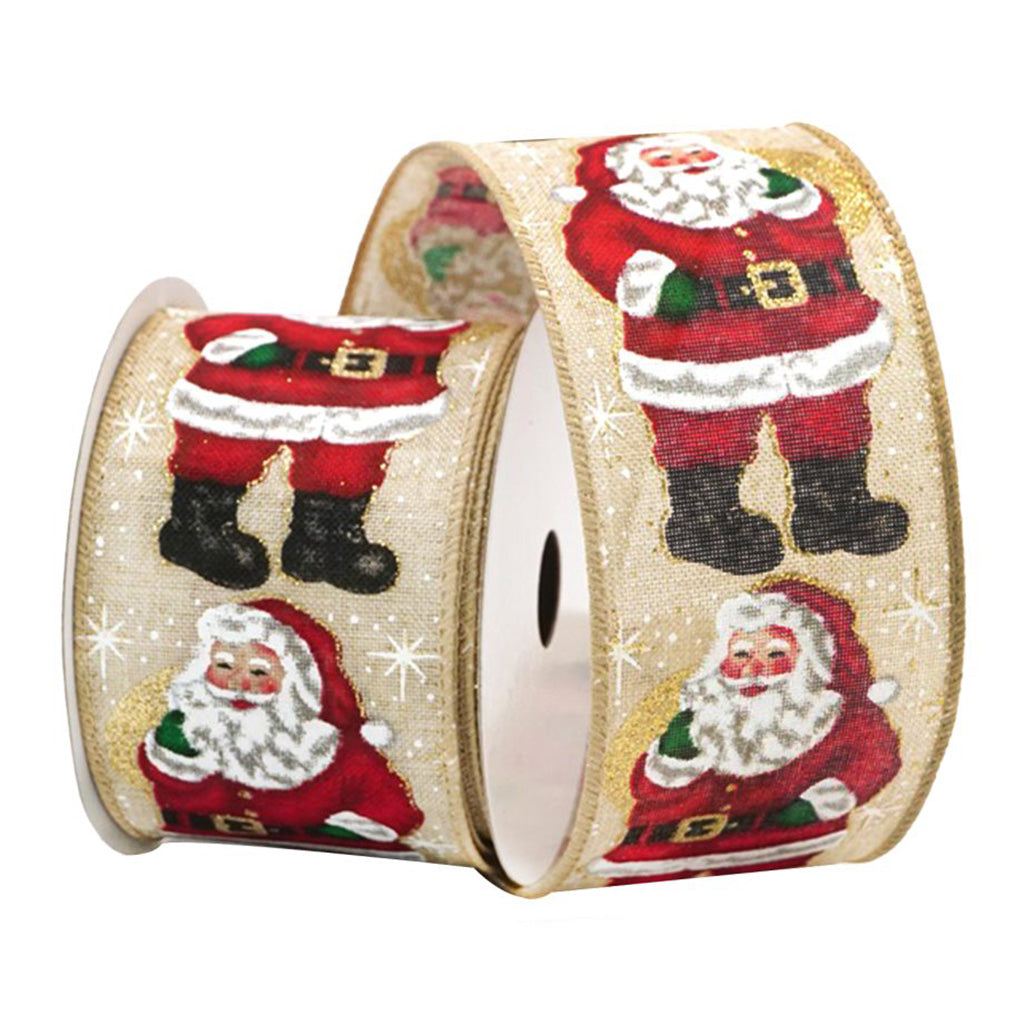 Natural with Traditional Santa Wired Ribbon