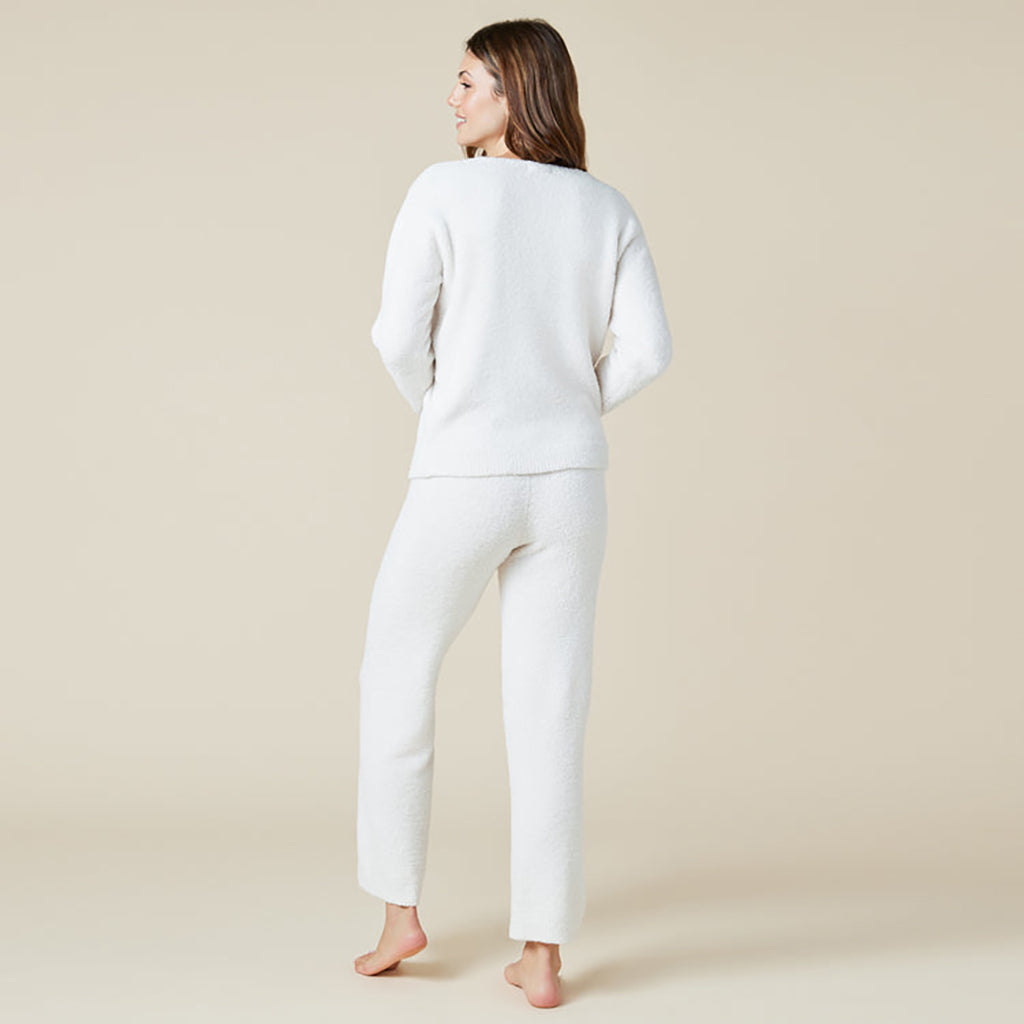 Solid Marshmallow V-Neck Loung Set Almond