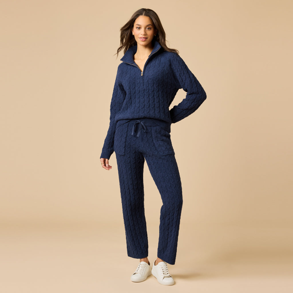 Cable Knit Marshmallow 1/2 Zip w/Tapered Pant Midnight