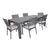 Indulge in the ultimate luxurious outdoor dining experience with the Coronado Dining 7 Piece Set. With its graphite and teak-coloured aluminum finish, it exudes sophistication and elegance, while the custom-made Lifeguard Dove cushions provide comfort and functionality with its Velcro straps. Chairs measure 37.5in H x22.5in W x 24.4in D and the table at 29.5inH x 83.9in L x 43.9in W, comfortably seating six to eight people.