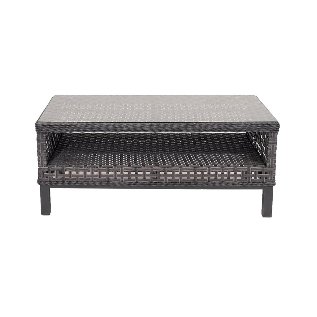 Constructed with aluminum frames, resin wicker in Anthracite, and custom-made cushions in Light Grey, the New Haven Sofa Set four Piece is ideal for any outdoor space. Adding light grey tones into any outdoor living space, this set is made to last year after year. Each piece measures 72.6in x 32.3in x 34in (sofa), 26.6in x 32.3in x 34in (chairs), and 52in x 28.3in x 34in (table).