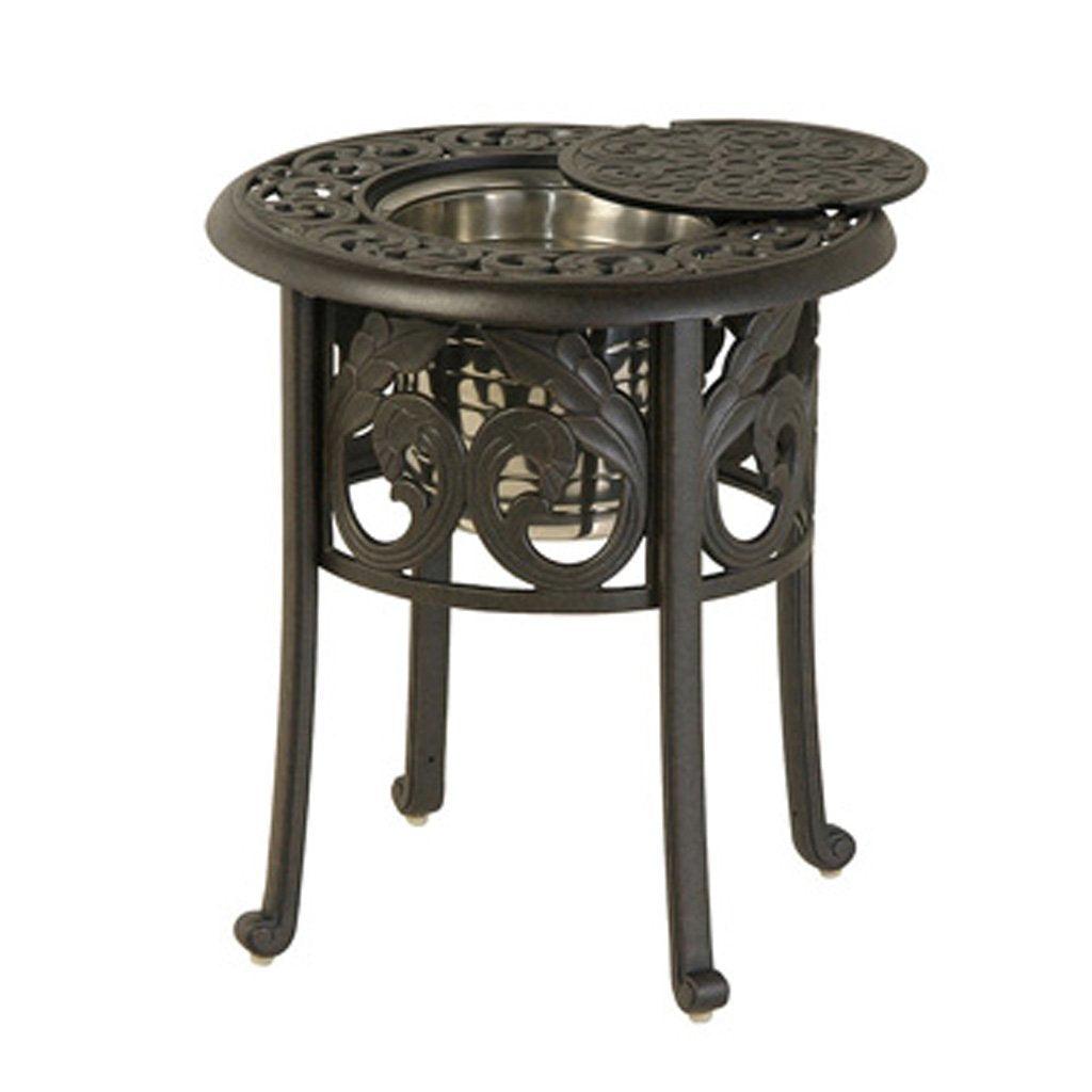 With stunning bronze colour and a built-in ice bucket, this table from the Chateau Collection offers versatility and additional serving space for entertaining. Wrought iron materials allows this table to last year after year. 