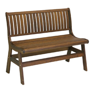 This timeless bench is a beautiful addition to any outdoor living space. With deep chocolate colours, this bench is smooth to the touch and flawlessly crafted. Measure 24in L x 43in W x 35in H. 