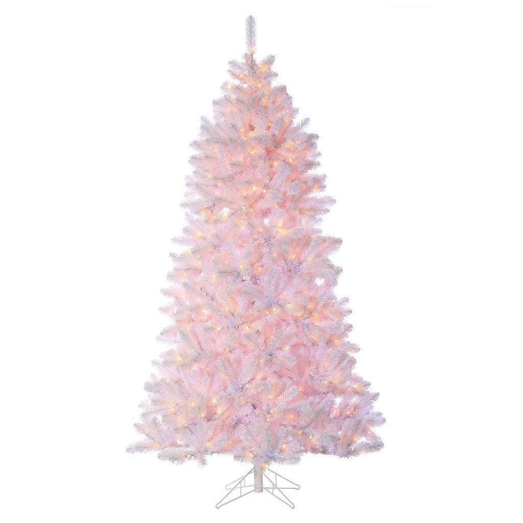 Transform your home into a winter wonderland with our 7.5-foot Everlasting Shiny White Pine Christmas Tree. This tree boasts a snowy white appearance that beautifully captures the essence of the season. Adorned with clear Staylit lights, it radiates a warm and inviting glow throughout your living space. 