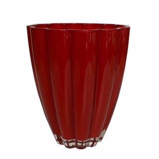 Round Glass Orchid Container Red