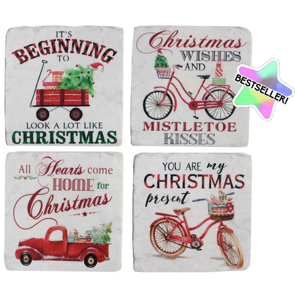 4pc xmas coaster set-bike/truk/wag