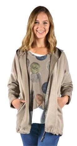 Taupe Glitter Trim Women's Hooded Jacket