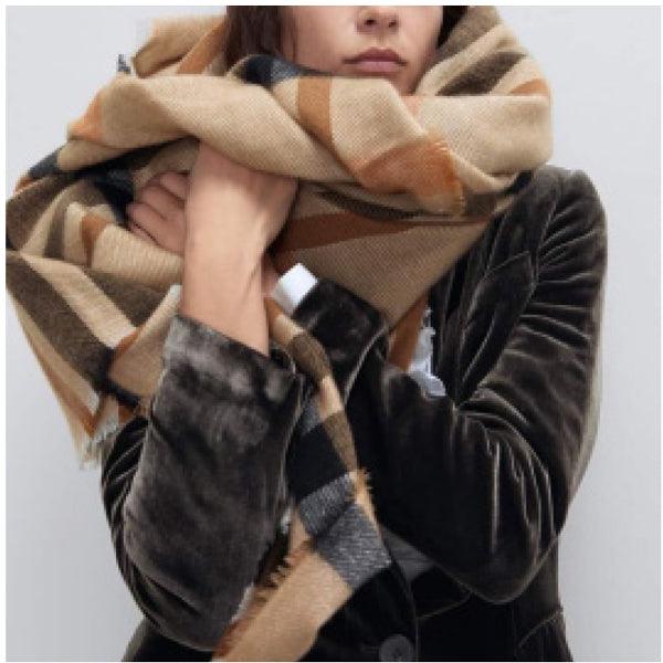 Scarf Oversized Plaid Taupe