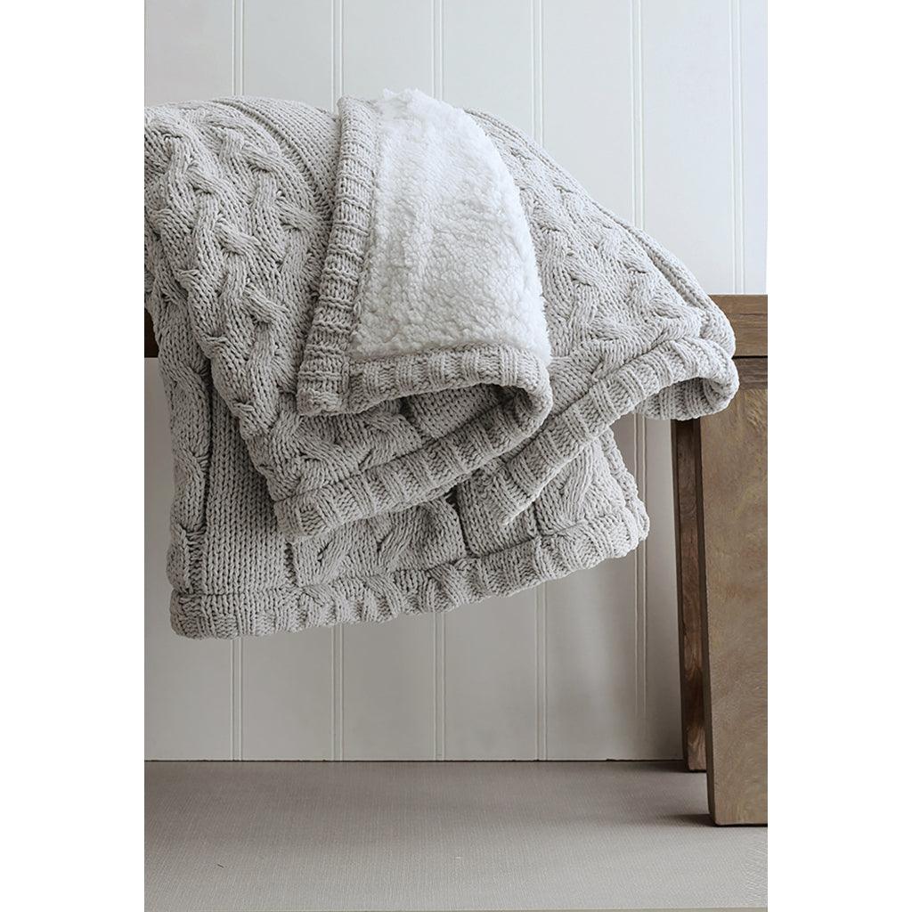 Cable Knit Sherpa Throw Grey