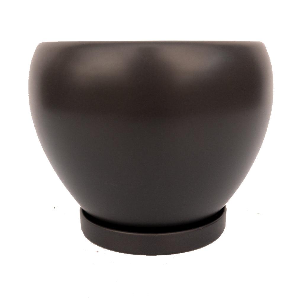 Gwen Ceramic Pot with Saucer 20cm Matte Grey