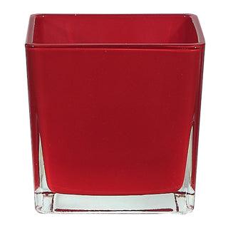 3" Square Glass Container Red