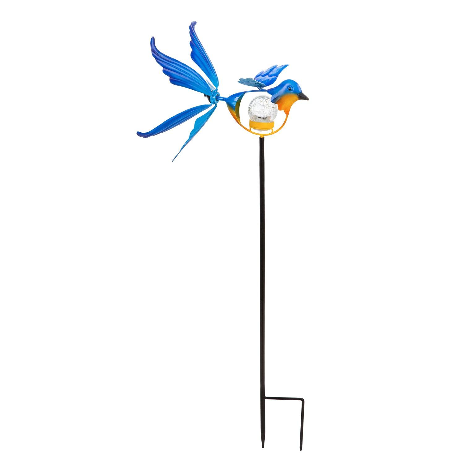 Blue Bird Staked Solar Wind Spinner 38" High
