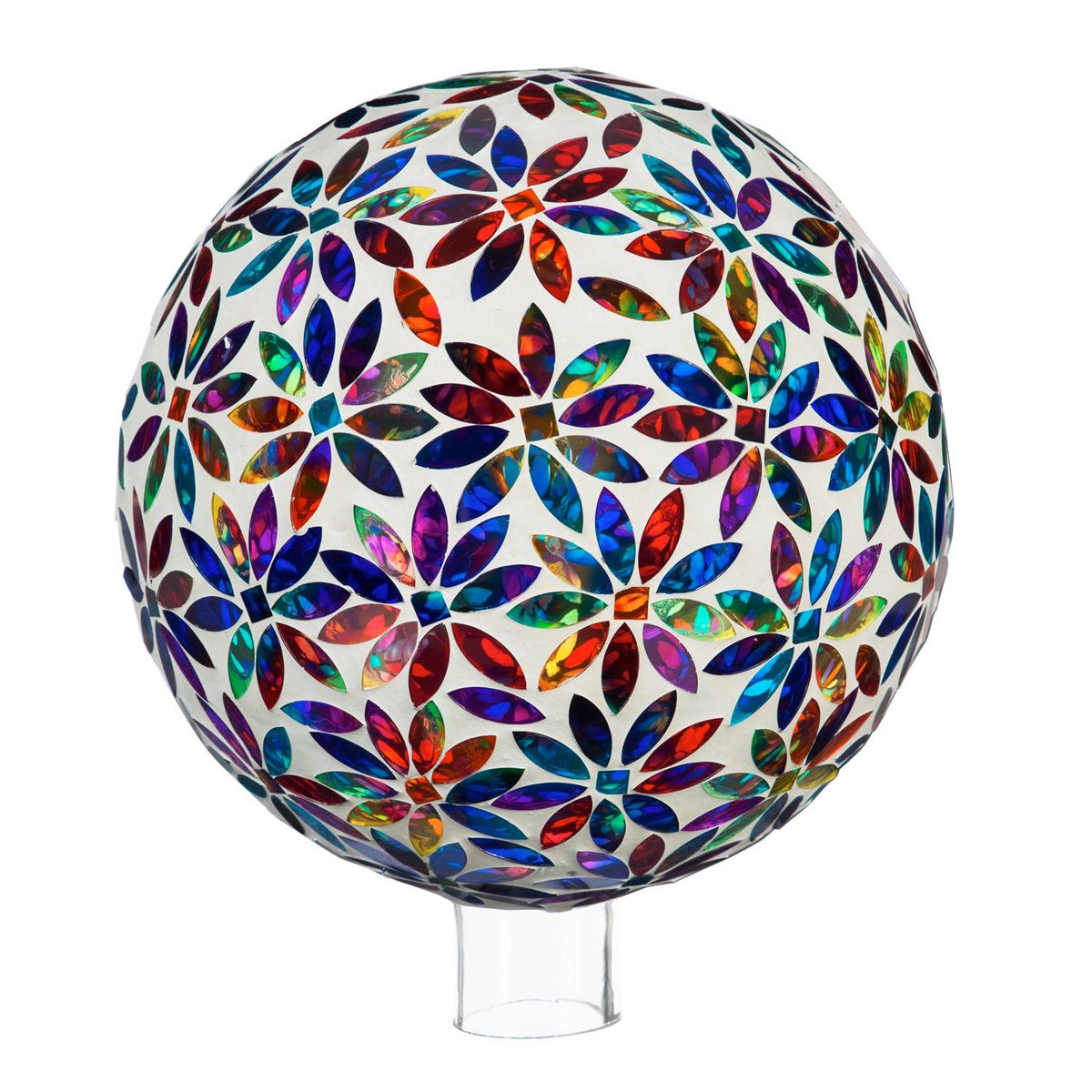 Mosaic Glass Gazing Ball, Multicolored Flowers 10&quot;