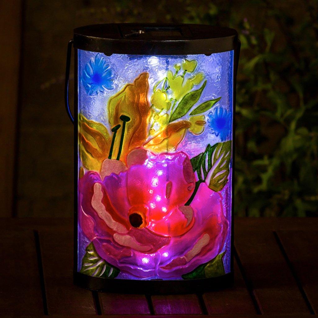 Red Boho Florals Solar Oval Glass Lantern 14.8&quot;