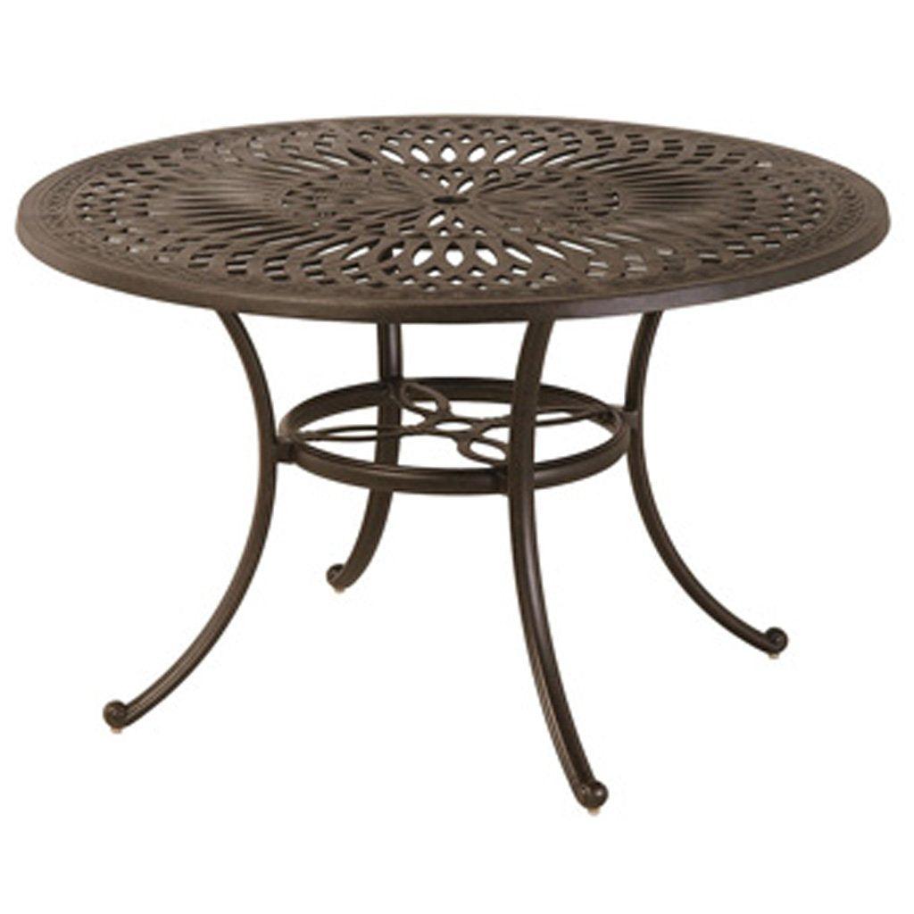With bronze colour and crafted with durability in mind, the Mayfair Collection table is a beautiful and intricate addition to any outdoor living space. Measures 48inches in dimeter.