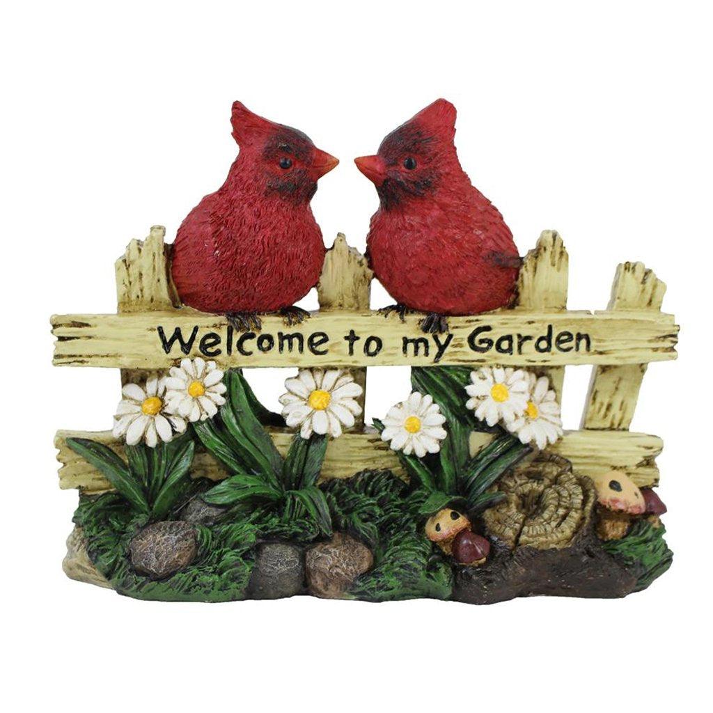 Poly Resin Cardinal Pair on Fence Welcome to my Garden