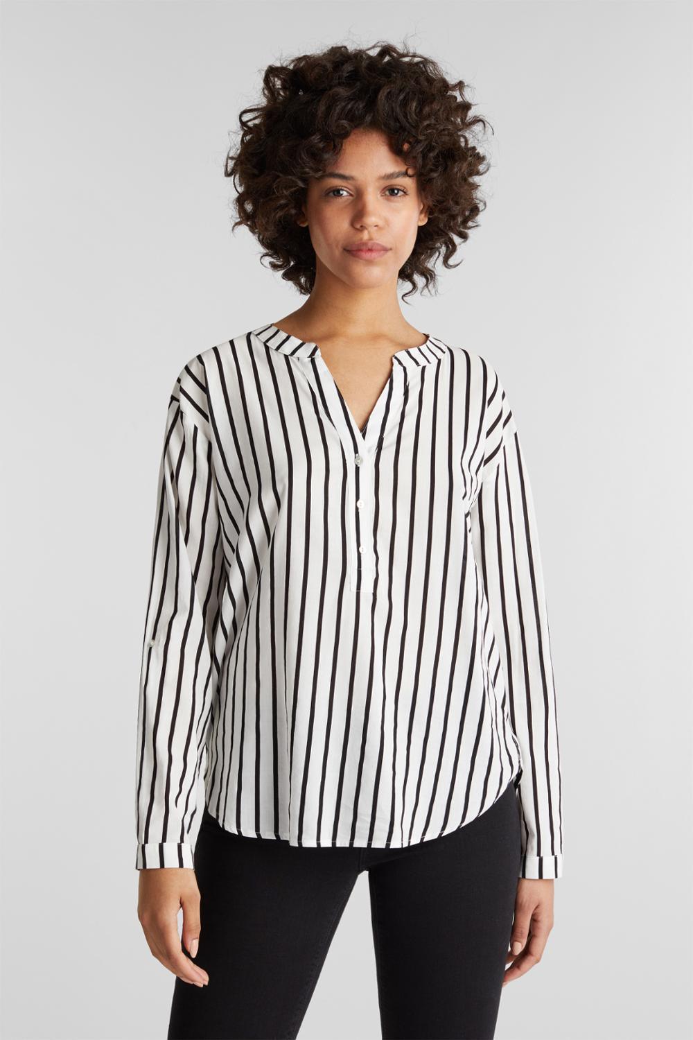 Blouse Striped Roll-Up Slv. Off White