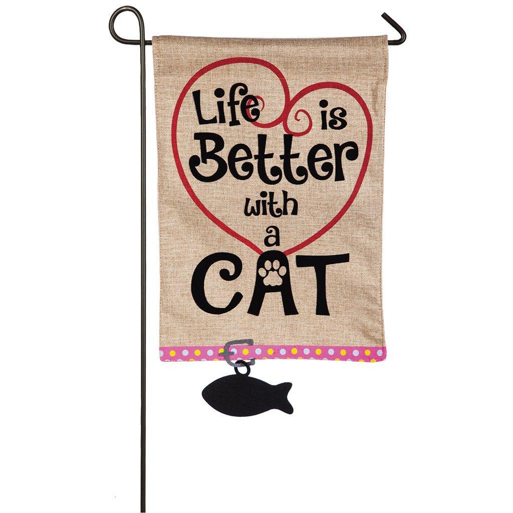 Life Is Better Cat Garden Burlap Flag