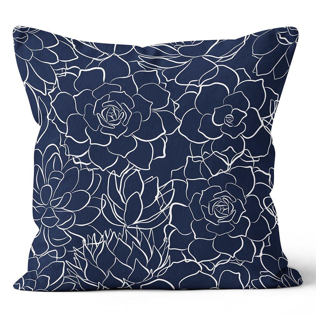 Oversized Floral Outline Navy/White 20x20" Outdoor Pillow