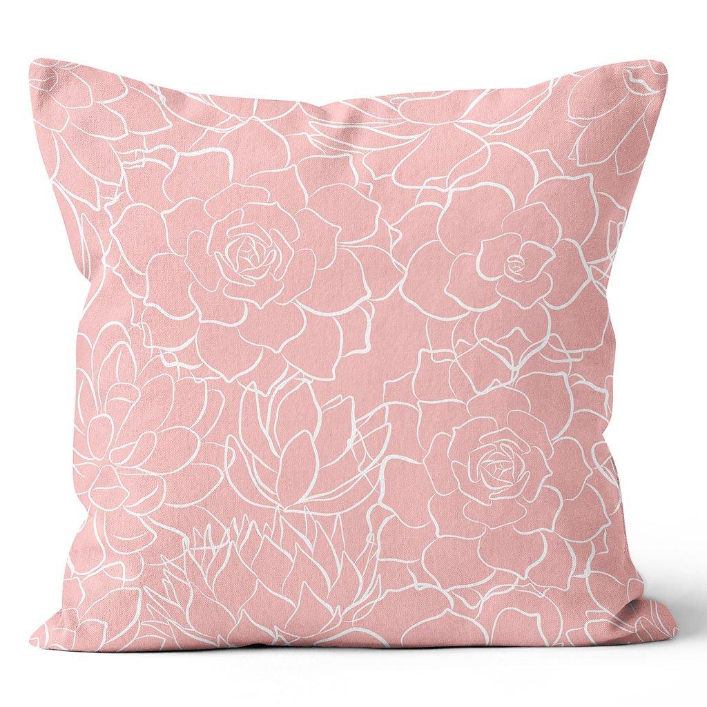 Oversized Floral Outline Pink/White 20x20" Outdoor Pillow